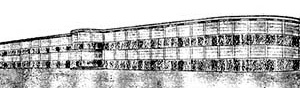 Figura 18 - Concurso para a Construção de edifícios públicos em Ilhéus", Ginásio e Estádium", 1° Prêmio. Alexandre Altberg com o escultor Lelio Landucc [Revista da Directoria de Engenharia, Ano II, nº 10]