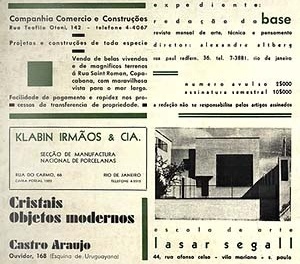 Figura 27 - Anúncio da Escola de Arte de Lasar Segall, Revista base, n° 3, s/n. Rio de Janeiro, out. 193 [Editor Alexander Altberg. Fonte: IEB – Instituto de Estudos Brasileiros, São Paulo, biblio]