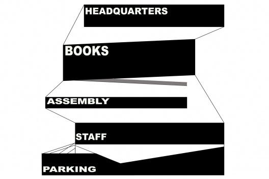 Biblioteca Pública, diagrama das plataformas, Seattle. Rem Koolhaas / OMA, 2004<br />Desenho OMA  [Image courtesy of the Office for Metropolitan Architecture (OMA)]