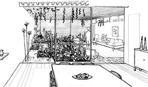 Residência Antônio Cândido A Sodré, perspectiva interna, São Paulo, 1954 [Acervo do Arquiteto]