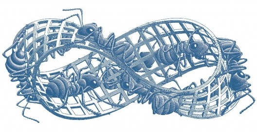 <i>Fita de Moebius II</i>, M.C. Escher, ilustração do artigo “Relato de uma escrita possível”, de Xico Costa, publicado no volume III da coleção <i>Experiências metodológicas para compreensão da complexidade da cidade contemporânea</i>