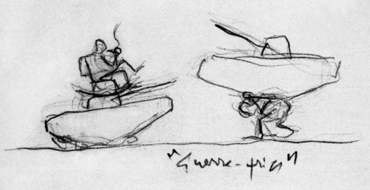 Lucio Costa's caricature, originally published with the legend written by himself: "When I met Vasco Leitão da Cunha in Moscow, it was the time of the conflict between Kruchev, who was involved in the détente, and Kennedy, who had recently added a rocking [COSTA, Lucio. Registro de uma vivência. São Paulo, Empresa das Artes, 1995, p. 388]