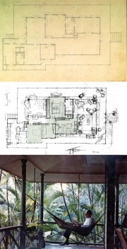 Rancho Cody, planta original dibujada por Klumb / 1947, Casa Klumb, croquis [sin
     fecha] y Klumb en hamaca [sin fecha]
 [Colección Henry Klumb, AACUPR]
