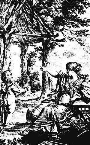 Ilustração da página de rosto do livro “Essai sur l’Architecture” do abade Marc-Antoine Laugier (1753).