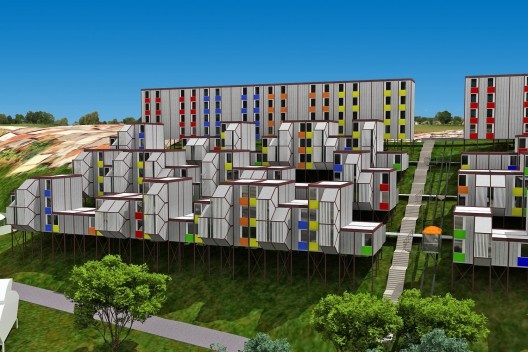 Projeto alternativo para o programa “Minha Casa, Minha Vida”, simulação em computação gráfica. Arquiteto João Filgueiras Lima, Lelé<br />Imagem divulgação 