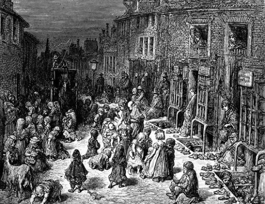 Uma rua em um bairro pobre de Londres (Dudley Street)<br />Gravura de Gustave Doré, 1872 