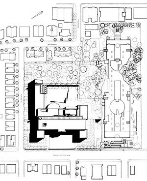 Concurso da “Faculté de l’Aménagement”, 1994. Painel de apresentação, projeto 4. Provencher Roy et associés, architectes et Urbanistes. Peter Jacobs, arch. de paysage. Jean-François Jacques, designer industriel [Laboratoire d’Étude de l’Architecture Potentielle.]