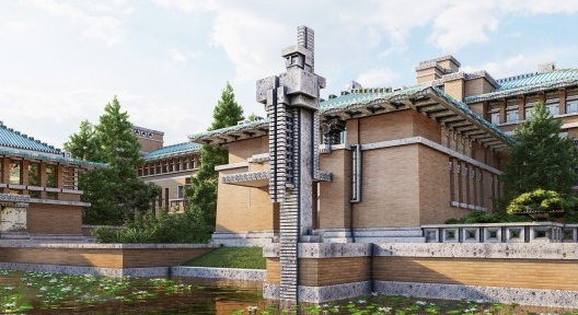 Hotel Imperial de Tóquio, 1922, projeto não construído de Frank Lloyd Wright<br />Render Razin Khan  [Facebook do autor]