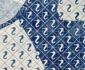 Detalhes de Conchas e Hipocampo – azulejos 15 x 15 – Portinari [www.ceramicanorio.com/paineis.html]