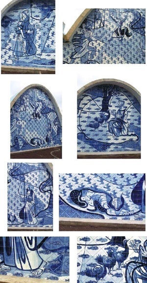 Detalhes  - Painel São Francisco de Assis -  Igreja de São Francisco – Pampulha – Belo Horizonte – 1944<br />Foto Renato Wande  [www.ceramicanorio.com/paineis.html]
