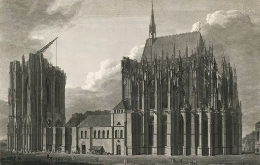 Estado material da catedral de Colônia quando Goethe a visitou em 1815<br />Imagem divulgação  [Cotta’schen Buchhandlung, 1823]