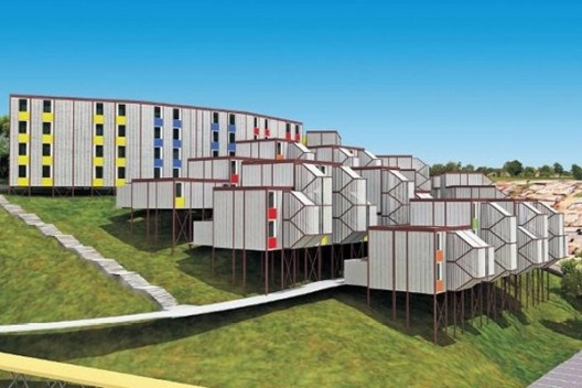Projeto alternativo para o programa “Minha Casa, Minha Vida”, simulação em computação gráfica. Arquiteto João Filgueiras Lima, Lelé<br />Imagem divulgação 