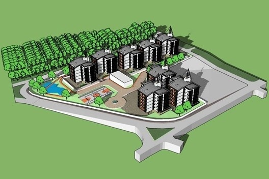 Perspectiva aérea; maquete eletrônica do Residencial Vistas do Verde - RVV [Acervo Carlos Fernando Albuquerque da Silveira]
