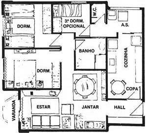 Fig. 06 – Planta de apartamentos com dormitório reversível. Edifício Vila Romana, rua Croata, s/ identificação do autor, 1984 [Jornal Folha de S. Paulo, 17/07/1984 e 16/03/1983]