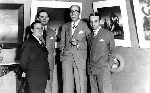 Cândido Portinari, Antonio Bento, Mario de Andrade e Rodrigo Melo Franco de Andrade, exposição de Portinari no Palace Hotel, Rio de Janeiro, julho de 1936<br />Foto divulgação  [Acervo Iphan]