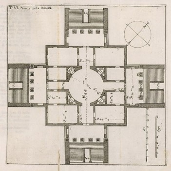 Plan of Villa Rotonda, Andrea Palladio, 1778<br />Drawing by Ottavio Bertotti Scamozzi  [Wikimedia Commons]