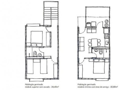 Projeto alternativo para o programa “Minha Casa, Minha Vida”, plantas da unidade. Arquiteto João Filgueiras Lima, Lelé<br />Imagem divulgação 