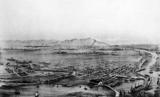 Desenho do rio Los Angeles em meados de 1900<br />Desenho de Wilmington  [Wikimedia Commons]