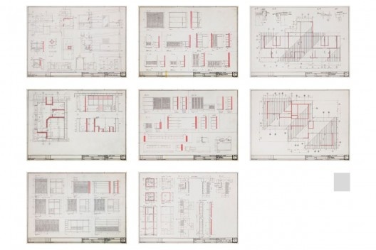 Exposição Território de Contato, Marcos Acayaba, painel com desenho executivo de residências (parte 4)<br />Painel de Estudio Campo 