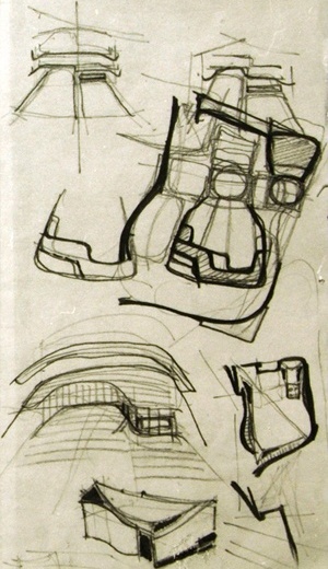 Esquissos de estudo para o Teatro Municipale, Cagliari, Itália - Francesco Ginoulhiac, 1965
