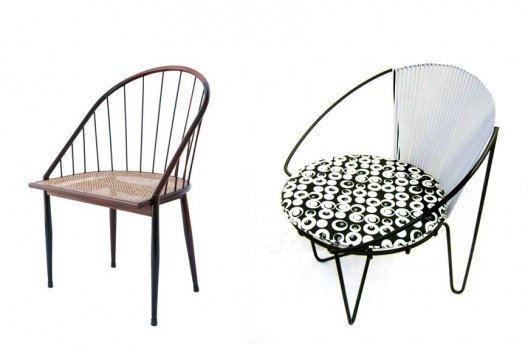 À esquerda, cadeira curva, com varetas de jacarandá, design de Joaquim Tenreiro, 1960; à direita, cadeira Zanine, design de José Zanine Caldas, 1950<br />Fotos divulgação  [Acervo MCB]
