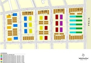 Planta. Hipótese de uso e ocupação na faixa de 500 metros em cinco quadras do bairro de Tambaú