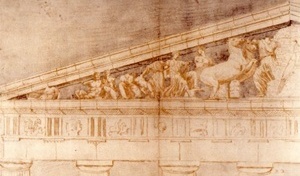 04. Frontão oeste do Parthenon, desenho. Jacques Carrey, século XVIII