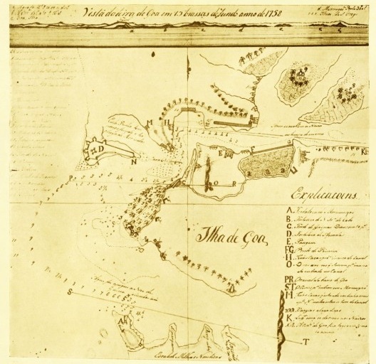 Vista da Terra de Goa[…], carta (1758) de autor anónimo [“Ensaio de Iconografia das Cidades Portuguesas do Ultramar”, publicado por Luís Silveira]
