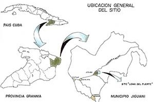 Ubicación de la loma del fuerte de Jiguaní a escala territorial. Fotos que ilustran la problemática del fuerte y su entorno