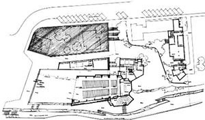 Santa Maria Assunta, Riola, Bolonha, Itália, 1966/80. Planta baixa do conjunto [FLEIG, op. cit., p. 203]