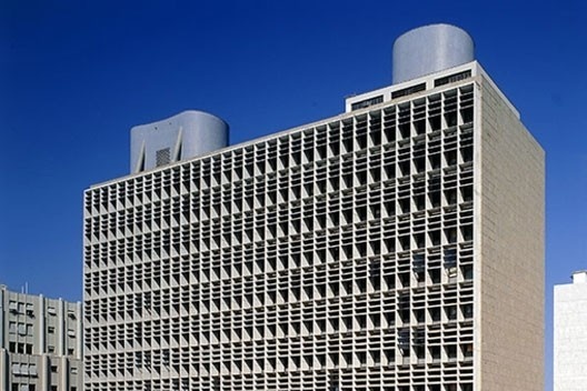 Ministério da Educação e Saúde, Rio de Janeiro RJ. Fachada norte, com brise-soleil<br />Foto Nelson Kon 