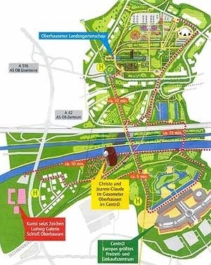 A monumental marca do Gasometer apóia o sucesso econômico do CentrO, e ambos reativam o desenvolvimento urbano de Oberhausen [Folheto de divulgação]