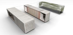 System 3 House, Oskar Leo Kaufmann e Albert Rüf, conforme projeto desenvolvido para a exposição "Home Delivery". Vista frontal<br />2008 Oskar Leo Kaufmann and Albert Rüf 