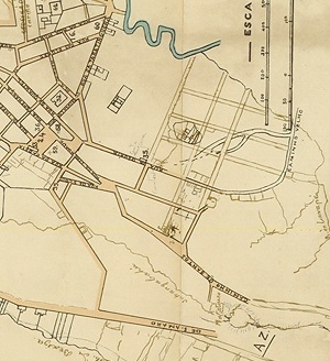 Detalhe do mapa da cidade de São Paulo, de Carlos Rath 1868, mostrando a região da Glória.À leste da Rua da Gloria, a comparação dos 3 detalhes permite verificar que o traçado da área fora modificado, respondendo às necessidades de aforamento dos terrenos