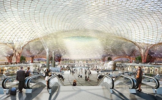 Foster and Partners Architects, Aeropuerto internacional de la Ciudad de Mexico, 2014. Maqueta digital<br />Imagen divulgación  [fosterandpartners.com]