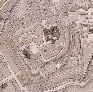 Fig. 8 - Pormenor da Planta Topográfica do Porto, 1839, onde é visível a estrutura do burgo medieval em torno da Sé Catedral