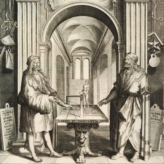 Duplo retrato de Albrecht Dürer, detalhe, gravura de Lucas Kilian, c.1628<br />Imagen divulgación 
