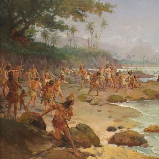 A chegada ao Brasil, detalhe, pintura Oscar Pereira da Silva (1865-1959)<br />Imagem divulgação  [Wikimedia Commons]