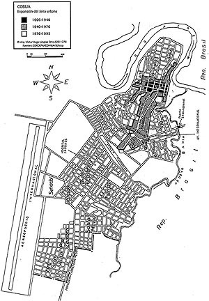 Planta de expansão urbana de Cobija, 1906-1995