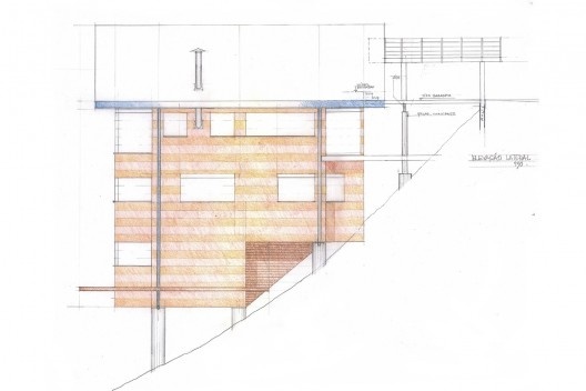Residência Pio IX, elevação, São Paulo SP Brasil, 1999. Arquitetos Marcelo e Marta Aflalo<br />Elaboração Marcelo Aflalo 