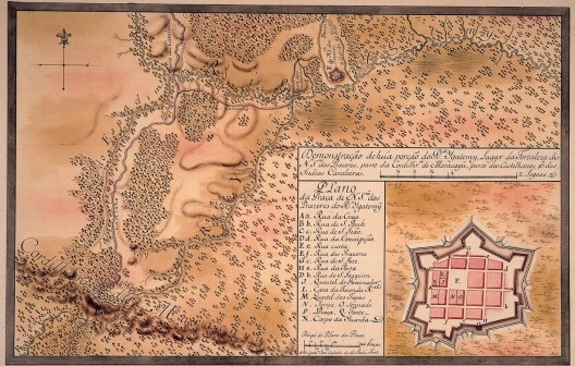 José Custódio de Sá e Faria. Demonstração de uma porção do rio Iguatemi..., ca. 1774<br />Fonte: MOURÃO, D. Luís Antônio de Souza Botelho (org.). Cartas topográficas do continente   [Acervo da Fundação Biblioteca Nacional, Coleção Morgado de Mateus, manuscritos 049,05,009]