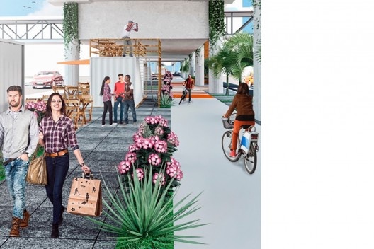 Trilhos Criativos, maquete eletrônica da área Q2: vista do percurso da ciclovia, Novo Hamburgo RS<br />Elaboração dos autores 