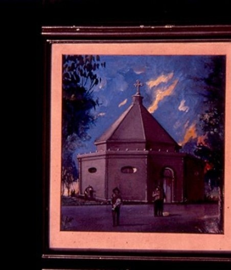 Osario general del Cementerio Cristóbal Colón", J. Lluch (ca. 1886; pintura de caballete, óleo sobre tela pegada a una tabla de 35X33 cm.)