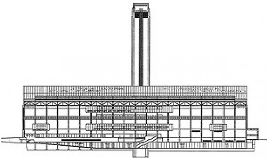 Tate Modern em construção. Corte longitudinal
