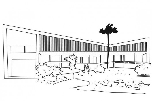 Residência Juscelino Kubistchek, fachada, Belo Horizonte. Arquiteto Oscar Niemeyer<br />Desenho Juliana Gomes 