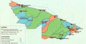Cartograma de criação dos municípios do Acre [Atlas Geográfico Ambiental do Acre, 1991, in: ZEE, 2000, p.265]