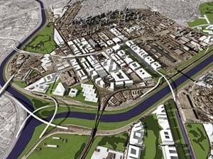 Operação Urbana Vila Leopoldina – Jaguaré. Perspectiva Eletrônica do conjunto de intervenção<br />Maquete eletrônica Felipe Francisco  [SEMPLA/PMSP]