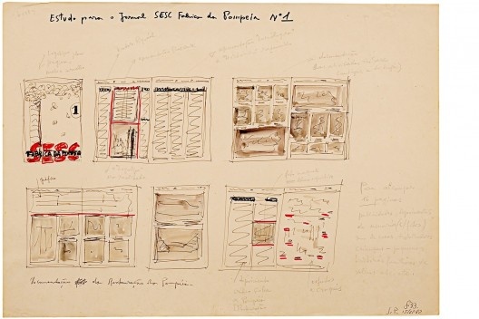 Estudo de Lina Bo Bardi para a capa do Jornal Sesc Fábrica da Pompeia, n. 1, 1982