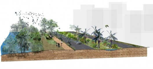 Illustration of the urban green infrastructure new paradigm to reconcile multiple functions: road, clean mobility, pedestrians and bicycles, biodiversity and water<br />Ilustração da Embya Studio, Rio de Janeiro  [divulgação]