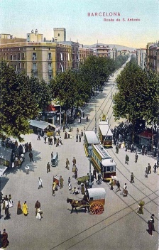 Postal de la Ronda de Sant Antoni, 1908. Adquirida en el mercado dominical del LLibre Vell del mercado de Sant Antoni en mayo de 2009.
